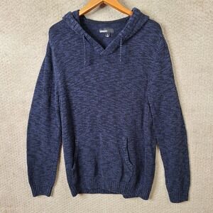 Commerce Sweater Mens Large Blue Marled Hoodie Pullover Cotton Blend Knit